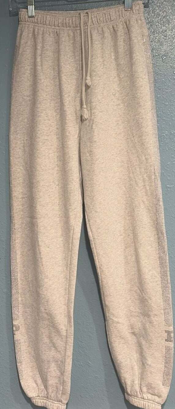 PINK Victoria's Secret Heather Gray Rhinestone Logo Jogger Sweatpants